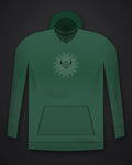 Oztra Vigil bottle green hoodie, front view showing the Vigil print