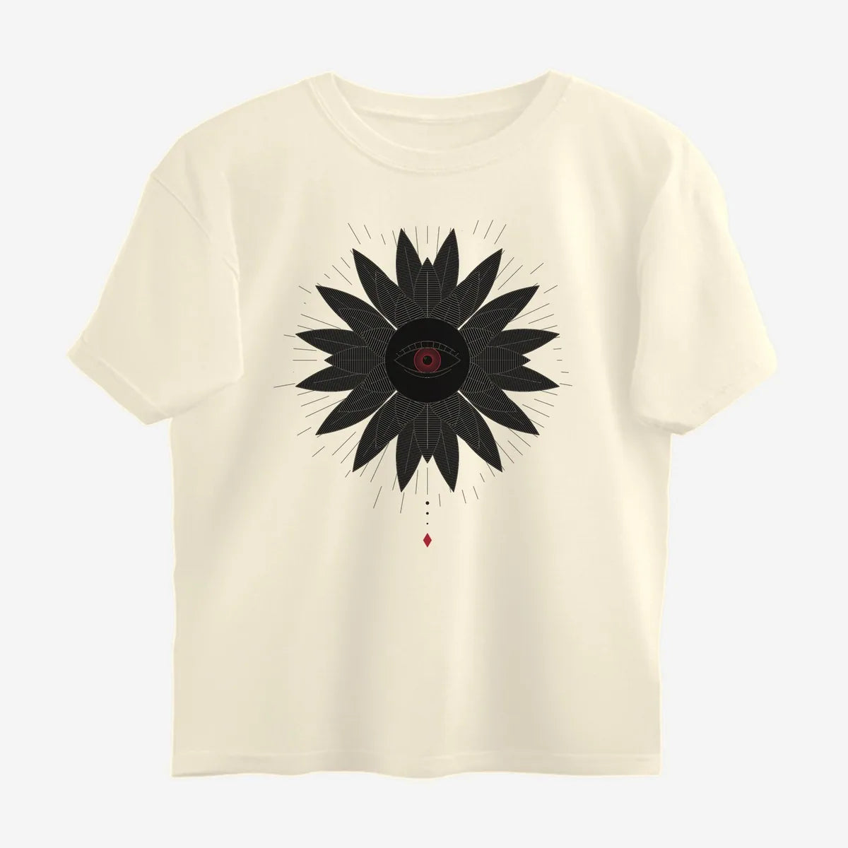 Oztra Vigil beige oversized tee, front view showing the Vigil print