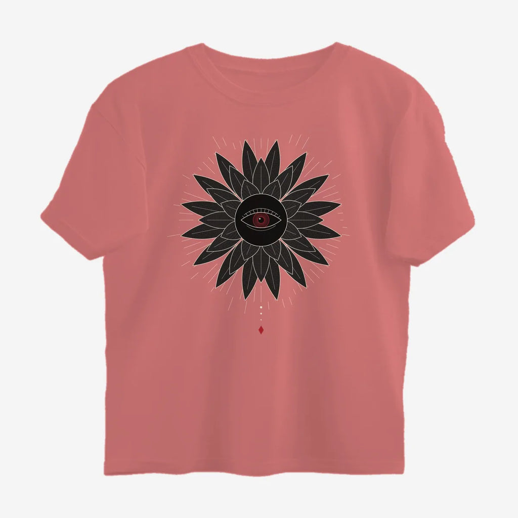 Oztra Vigil dusty rose oversized tee, front view showing the Vigil print