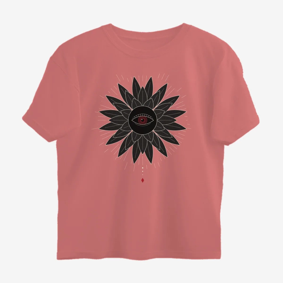 Oztra Vigil dusty rose oversized tee, front view showing the Vigil print