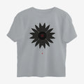 Oztra Vigil grey melange oversized tee, front view showing the Vigil print