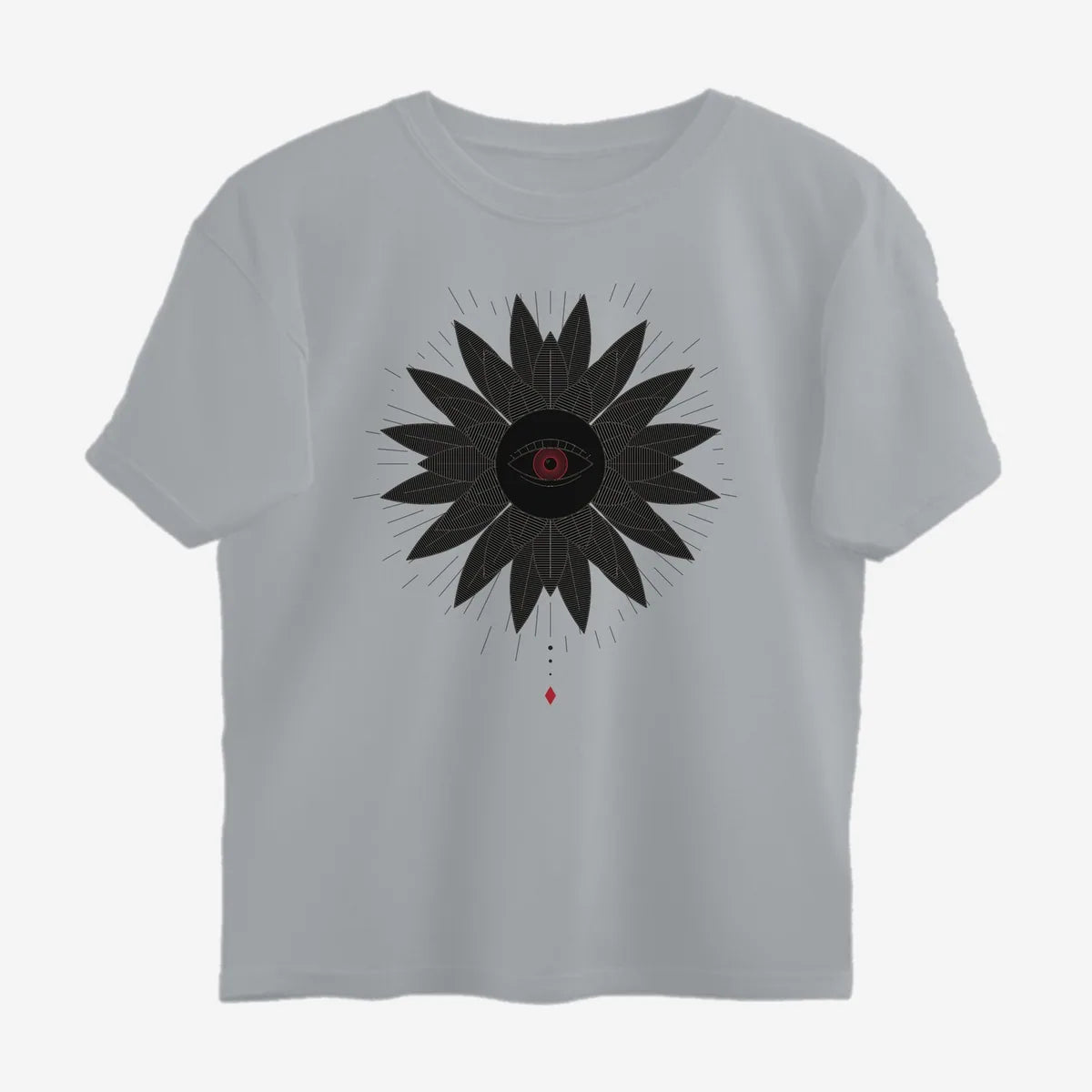 Oztra Vigil grey melange oversized tee, front view showing the Vigil print