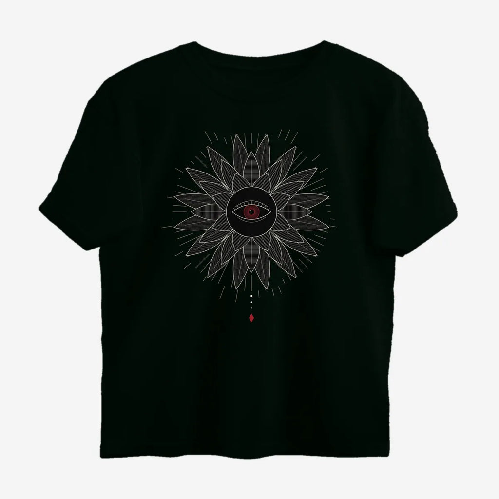 Oztra Vigil jet black oversized tee, front view showing the Vigil print