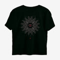 Oztra Vigil jet black oversized tee, front view showing the Vigil print