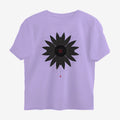 Oztra Vigil lavender oversized tee, front view showing the Vigil print
