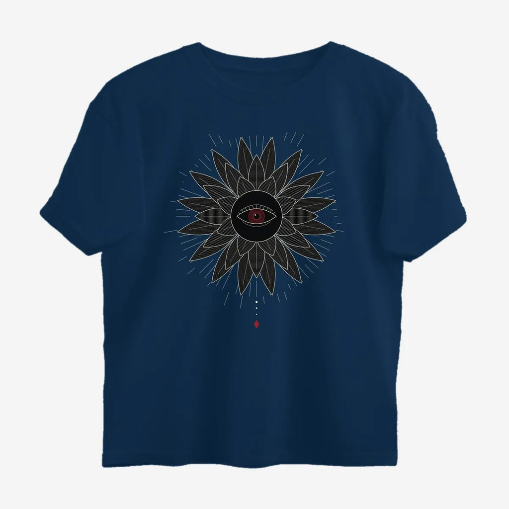 Oztra Vigil navy oversized tee, front view showing the Vigil print