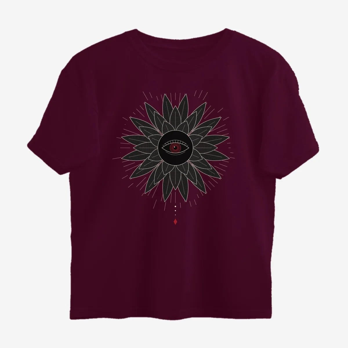 Oztra Vigil wine oversized tee, front view showing the Vigil print