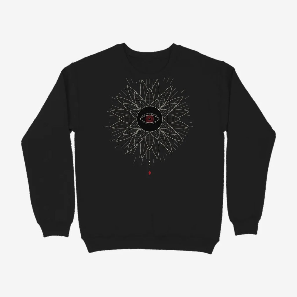Oztra Vigil black sweatshirt, front view showing the Vigil print