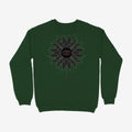 Oztra Vigil bottle green sweatshirt, front view showing the Vigil print