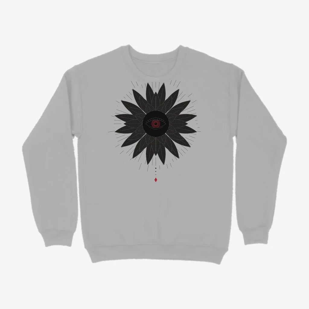 Oztra Vigil grey melange sweatshirt, front view showing the Vigil print