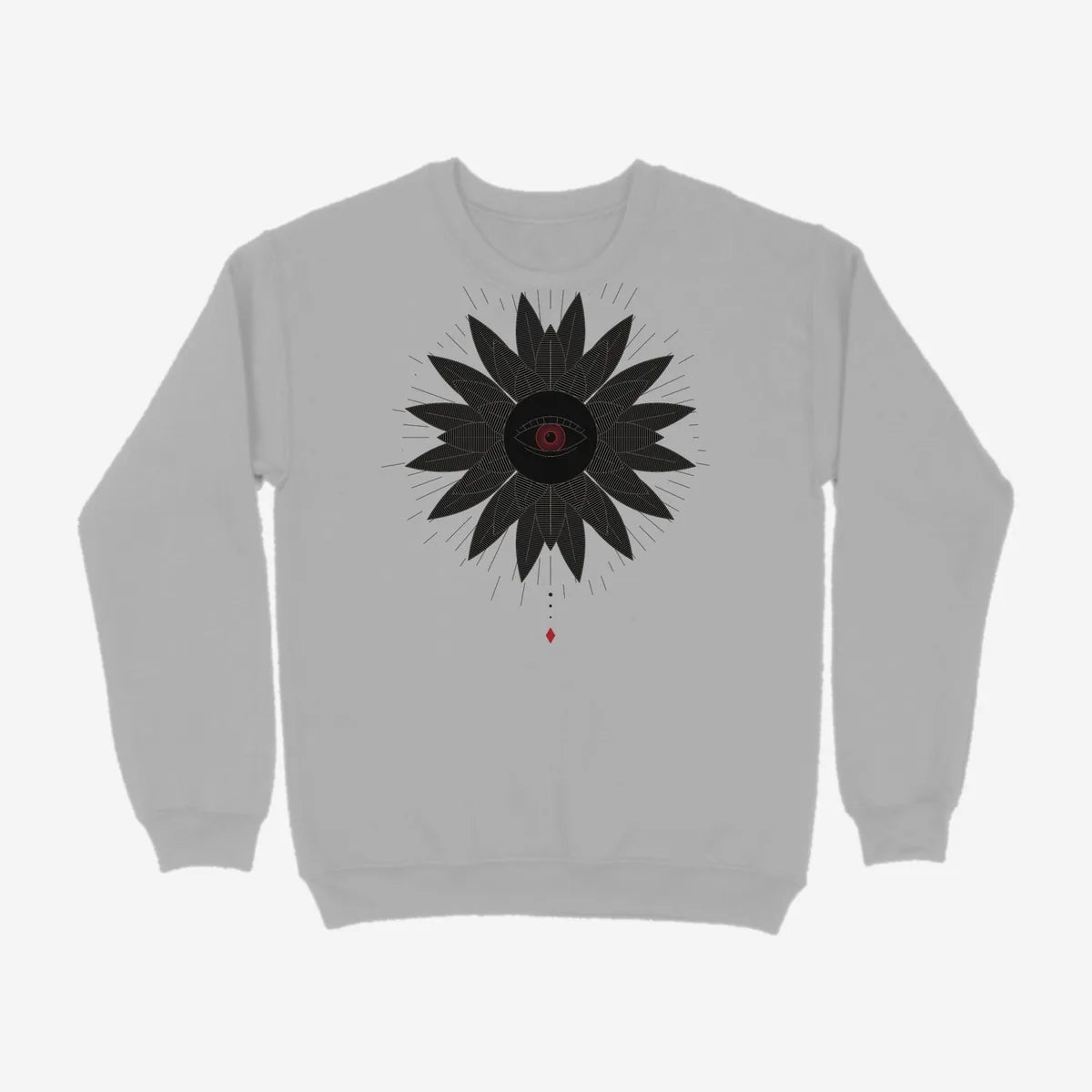 Oztra Vigil grey melange sweatshirt, front view showing the Vigil print