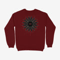 Oztra Vigil maroon sweatshirt, front view showing the Vigil print