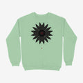Oztra Vigil mint sweatshirt, front view showing the Vigil print
