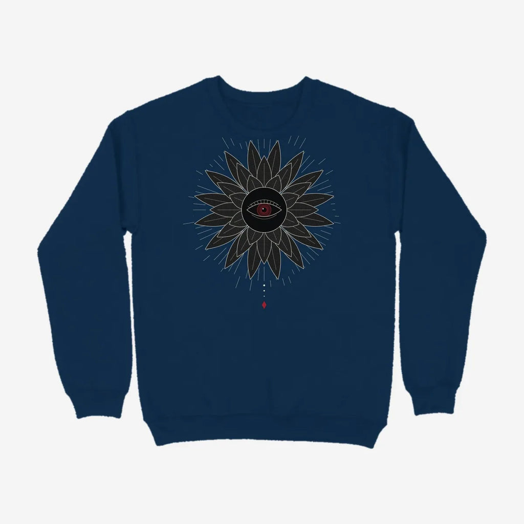 Oztra Vigil navy sweatshirt, front view showing the Vigil print