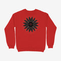 Oztra Vigil red sweatshirt, front view showing the Vigil print