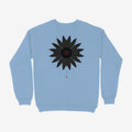 Oztra Vigil sky blue sweatshirt, front view showing the Vigil print