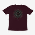 Oztra Vigil aubergine tee, front view showing the Vigil print
