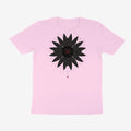 Oztra Vigil baby pink tee, front view showing the Vigil print