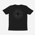 Oztra Vigil black tee, front view showing the Vigil print