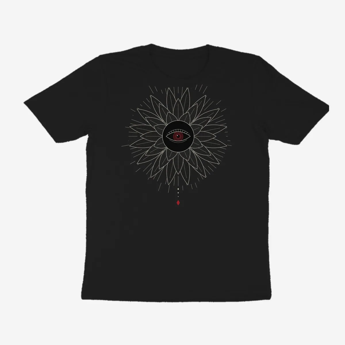 Oztra Vigil black tee, front view showing the Vigil print