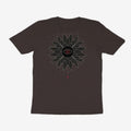 Oztra Vigil charcoal tee, front view showing the Vigil print