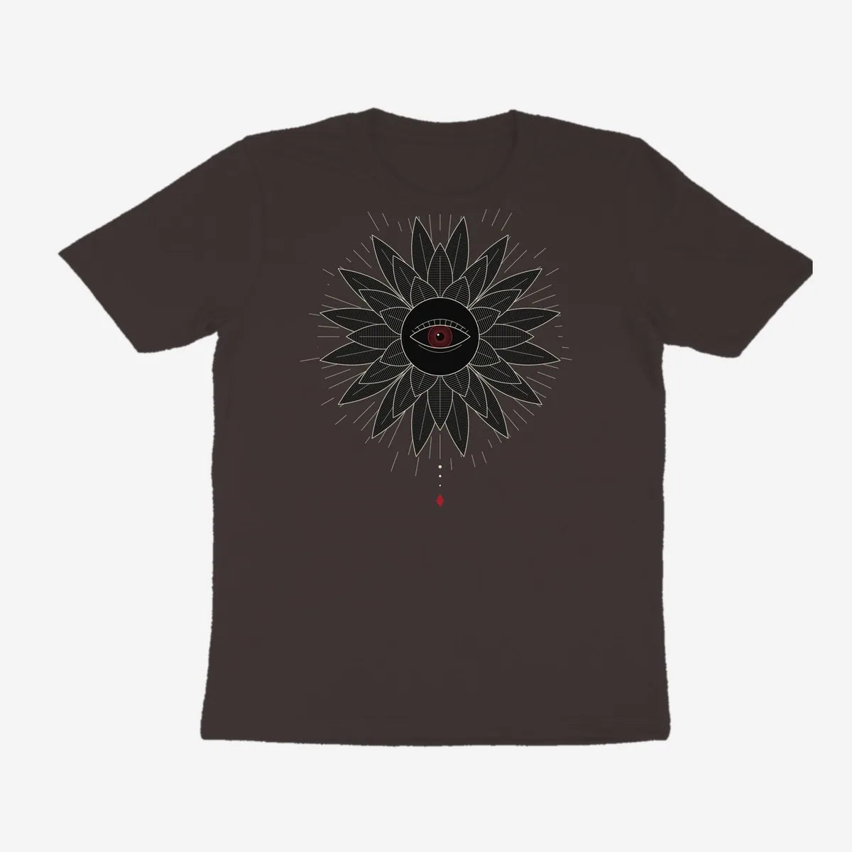Oztra Vigil charcoal tee, front view showing the Vigil print