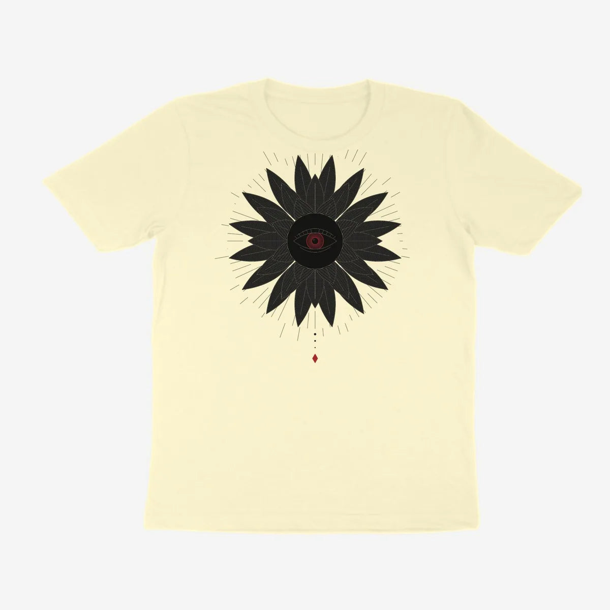 Oztra Vigil cream tee, front view showing the Vigil print