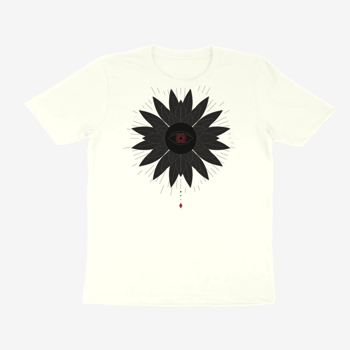 Oztra Vigil off white tee, front view showing the Vigil print