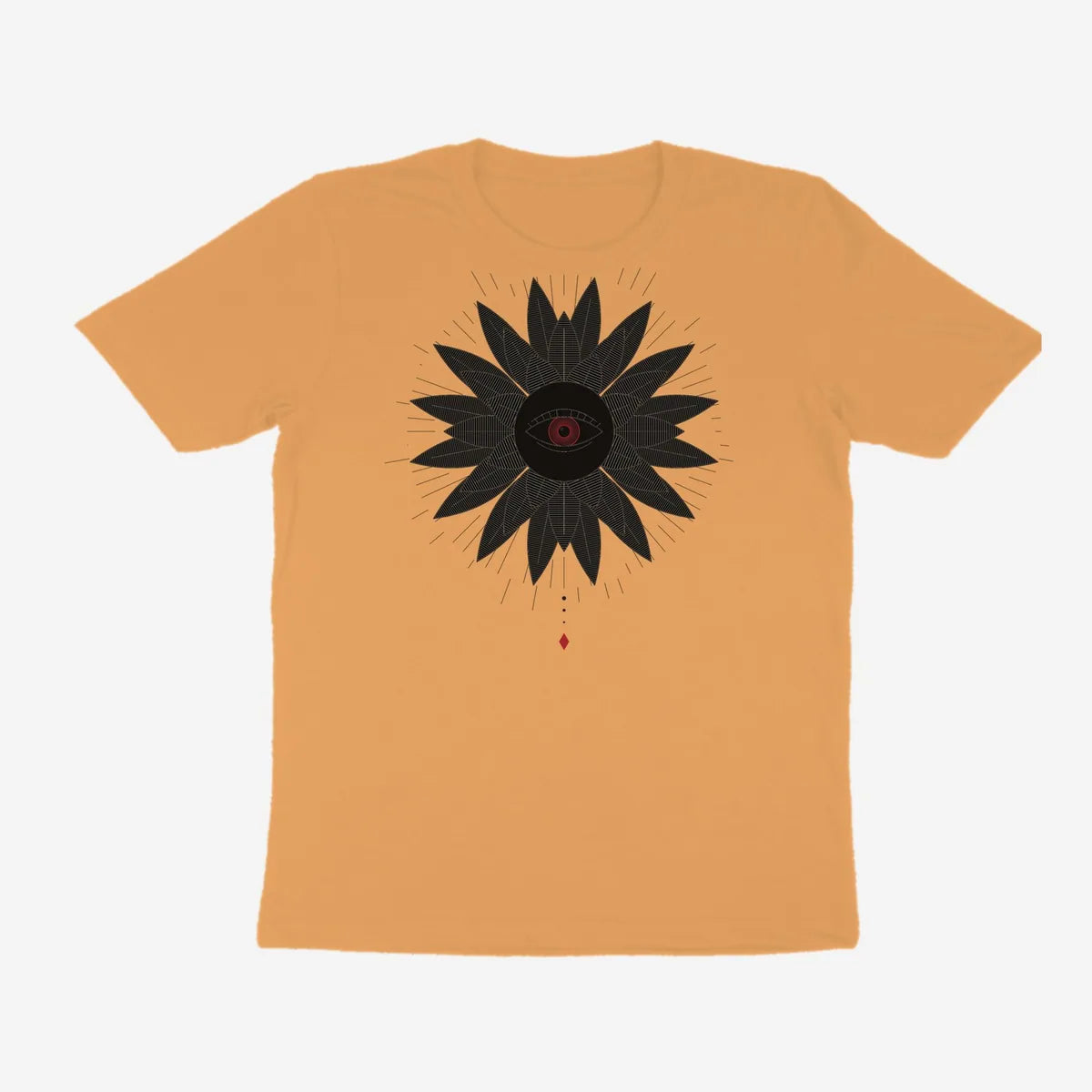 Oztra Vigil tan tee, front view showing the Vigil print