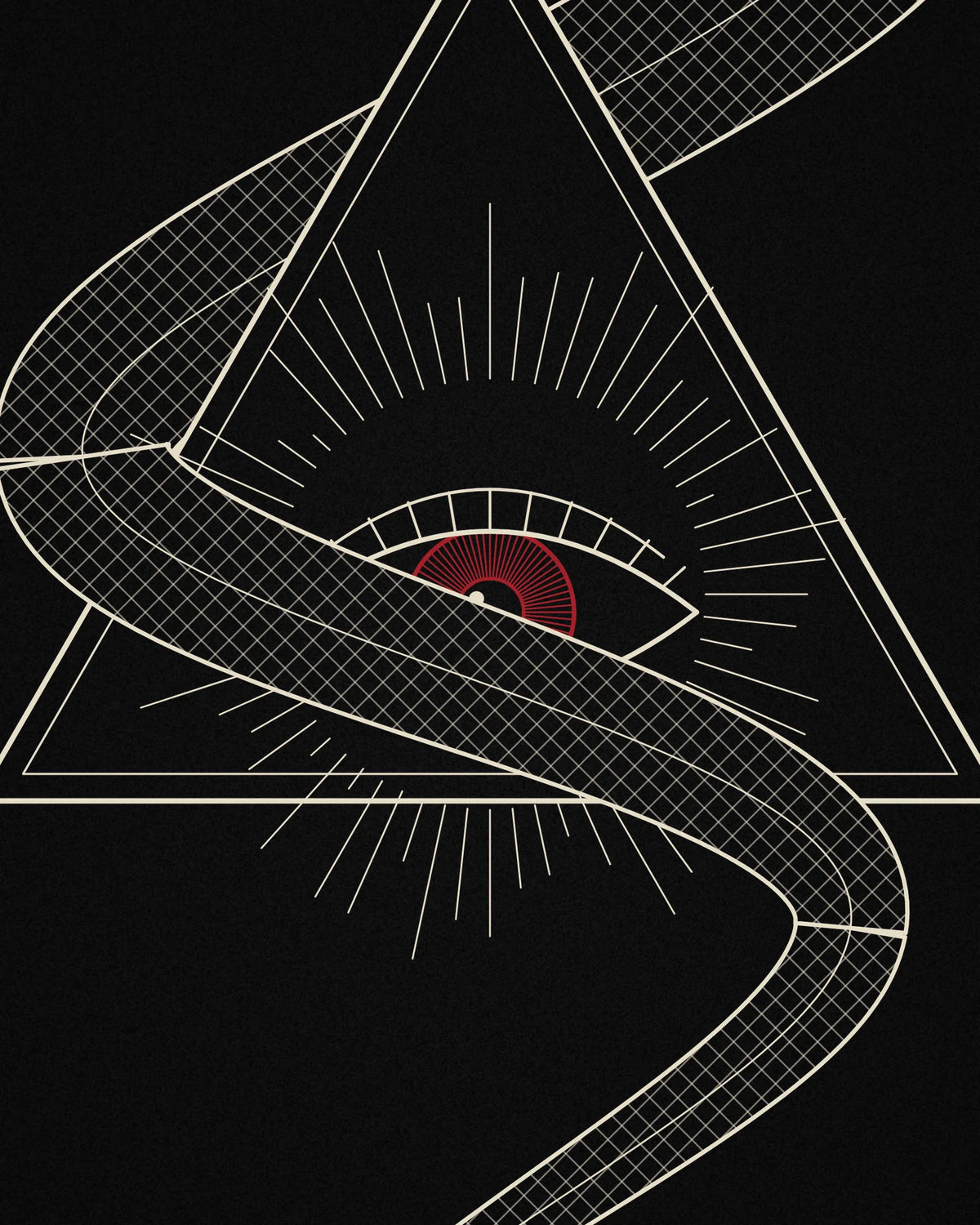 Close-up detail of the Oztra Viper linework showing bone scales with a crimson eye and tongue