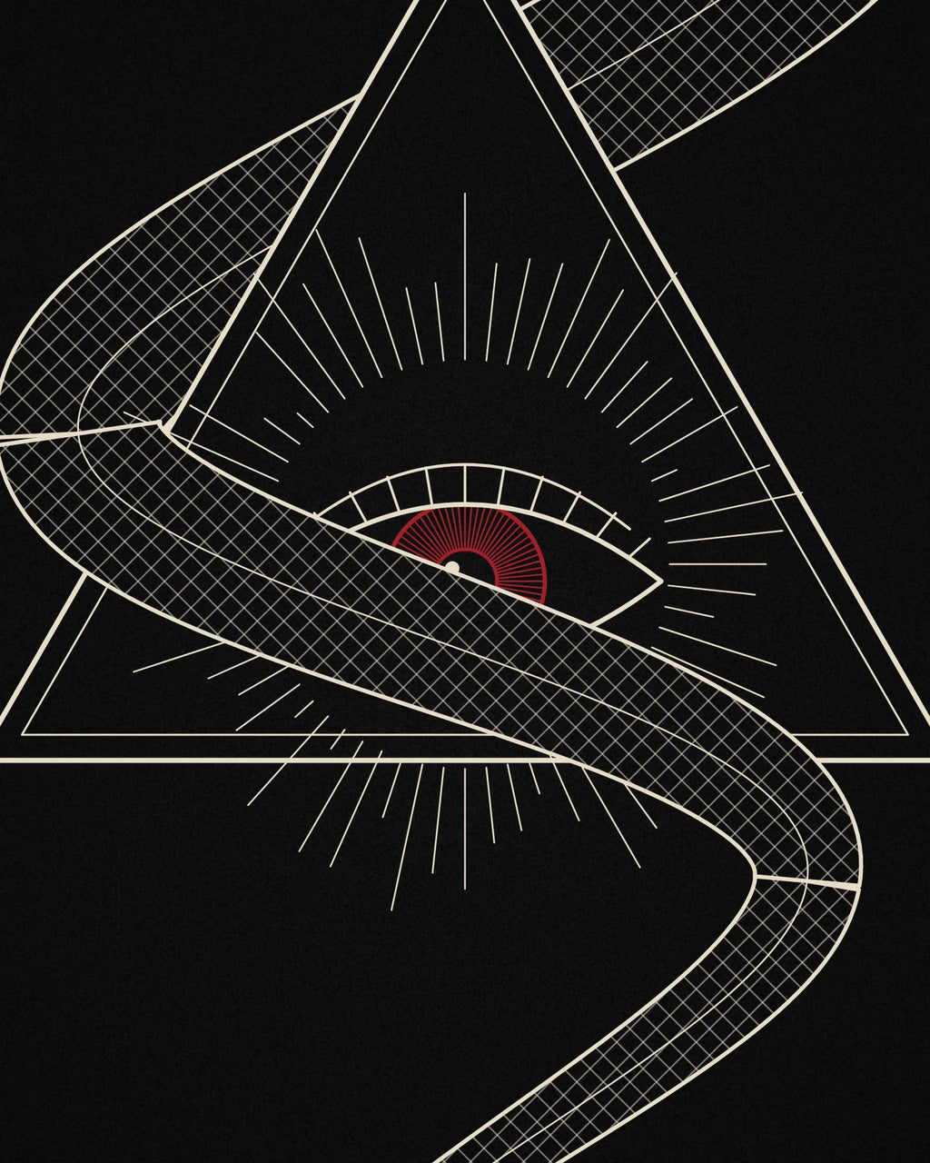 Close-up detail of the Oztra Viper linework showing bone scales with a crimson eye and tongue