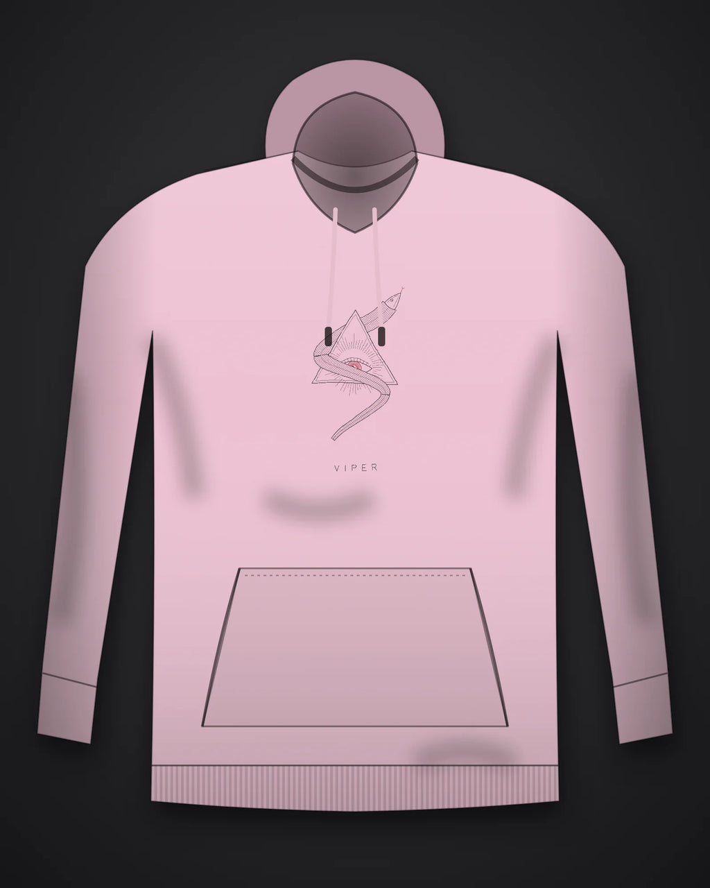 Oztra Viper baby pink hoodie, front view showing the Viper print