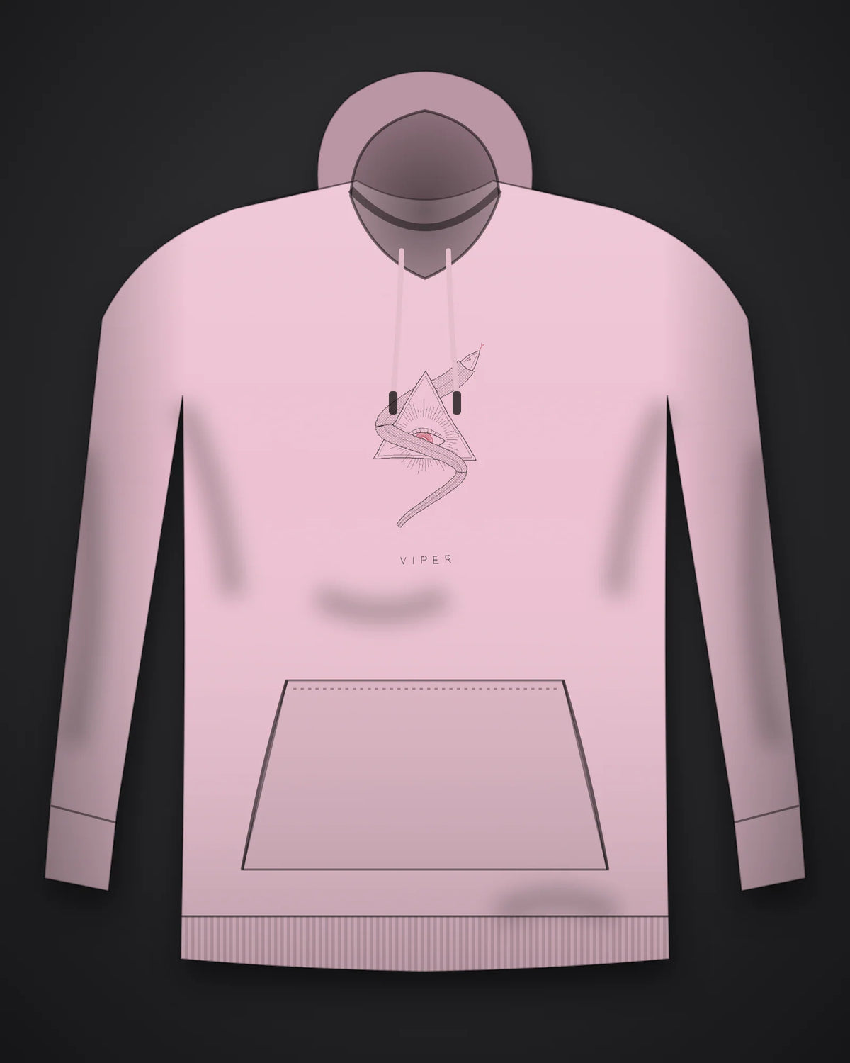Oztra Viper baby pink hoodie, front view showing the Viper print