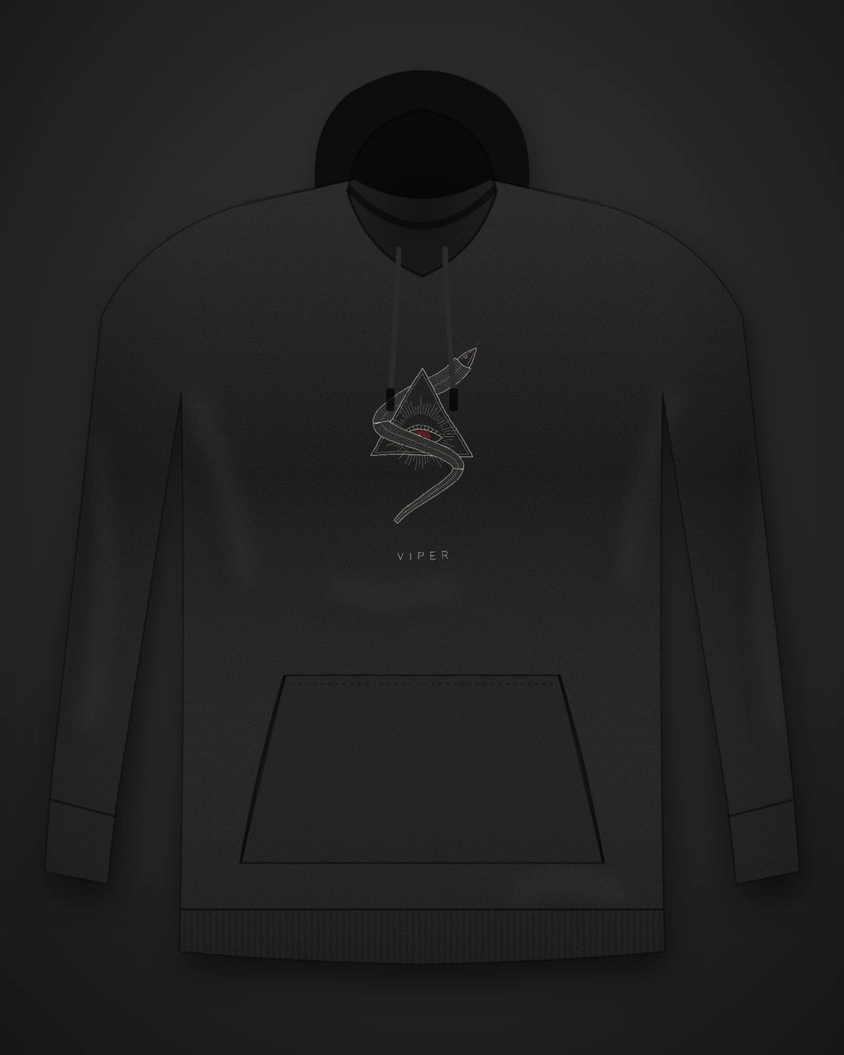 Oztra Viper black hoodie, front view showing the Viper print