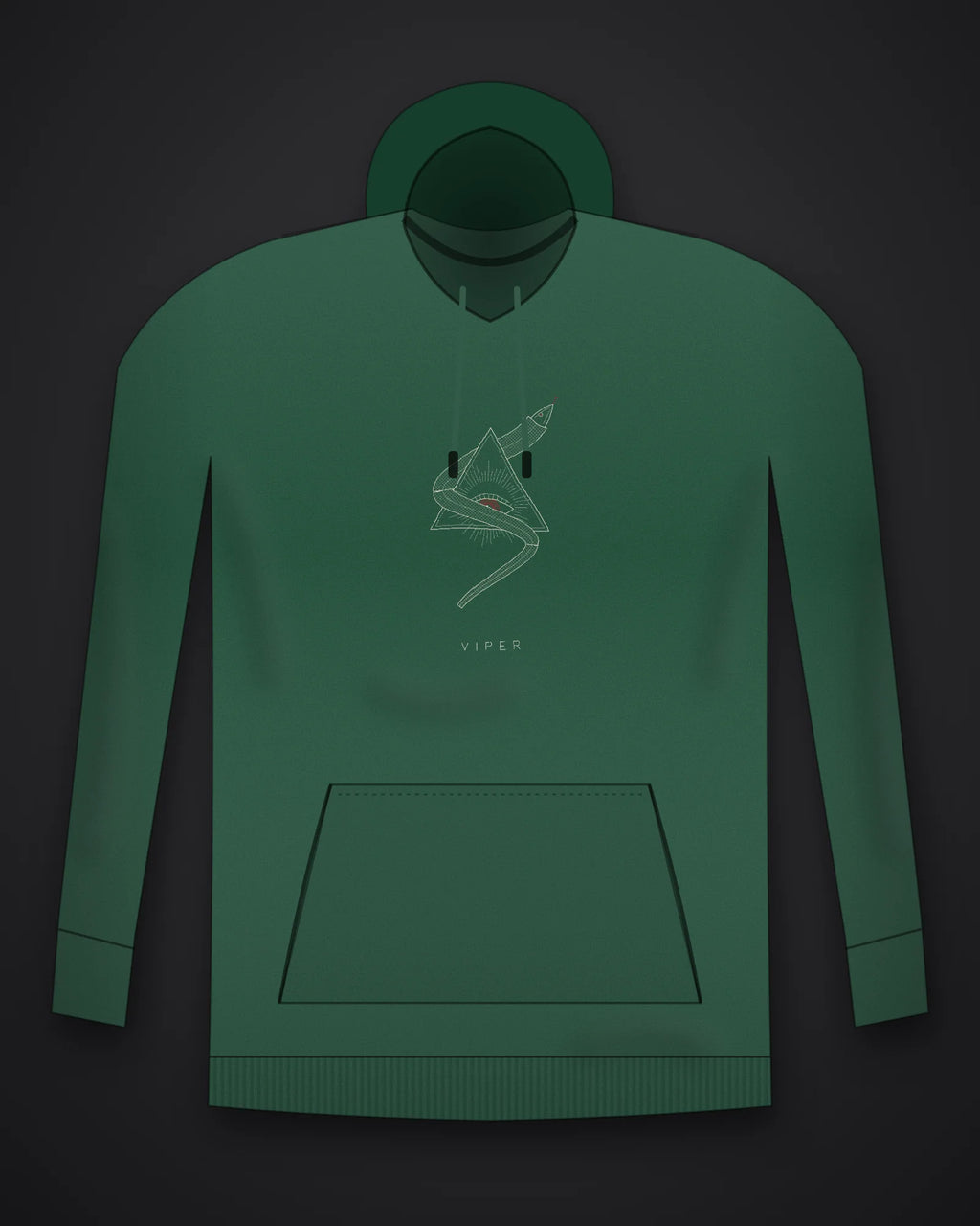Oztra Viper bottle green hoodie, front view showing the Viper print