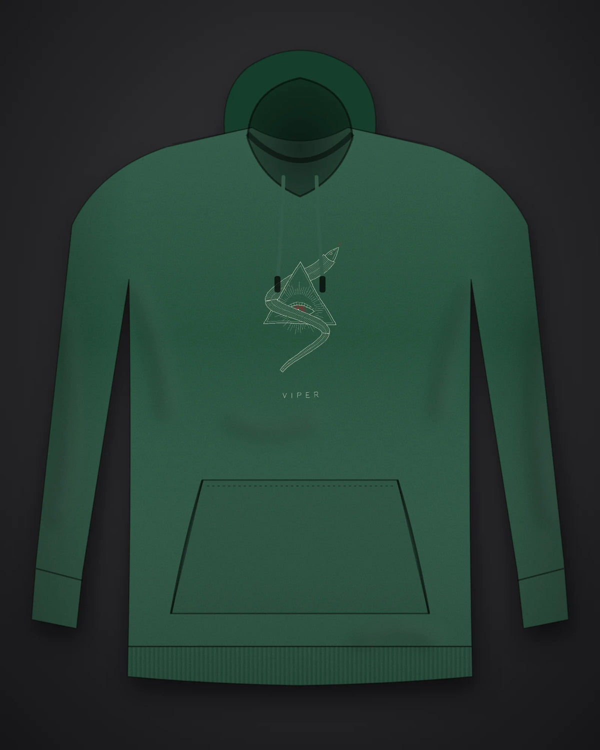 Oztra Viper bottle green hoodie, front view showing the Viper print