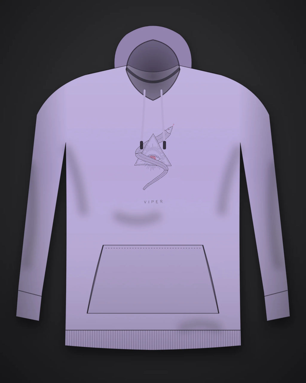 Oztra Viper lavender hoodie, front view showing the Viper print