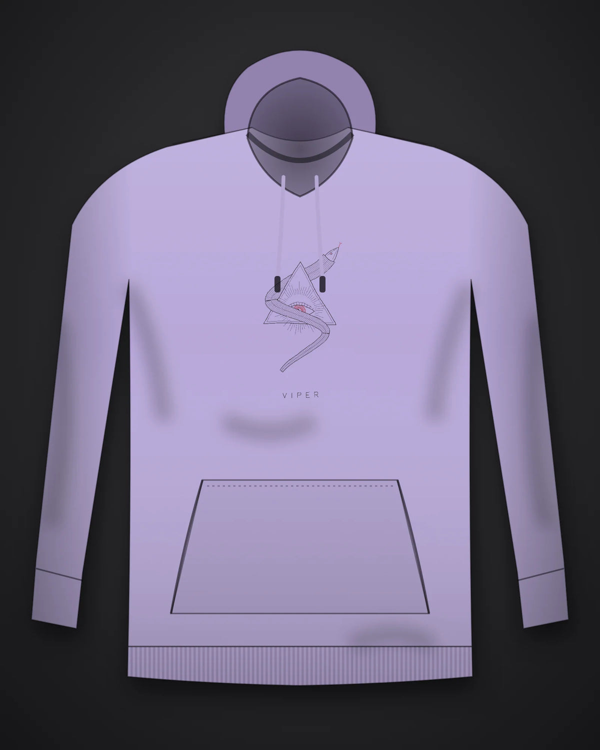 Oztra Viper lavender hoodie, front view showing the Viper print