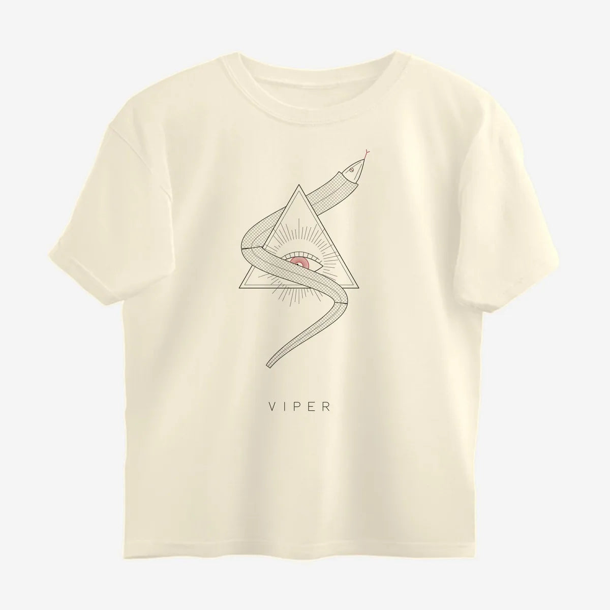 Oztra Viper beige oversized tee, front view showing the Viper print