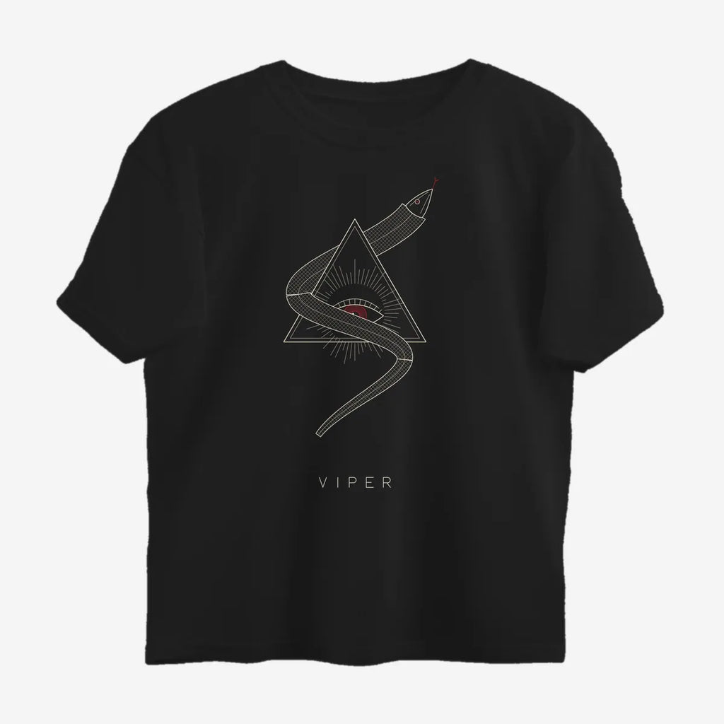 Oztra Viper black oversized tee, front view showing the Viper print