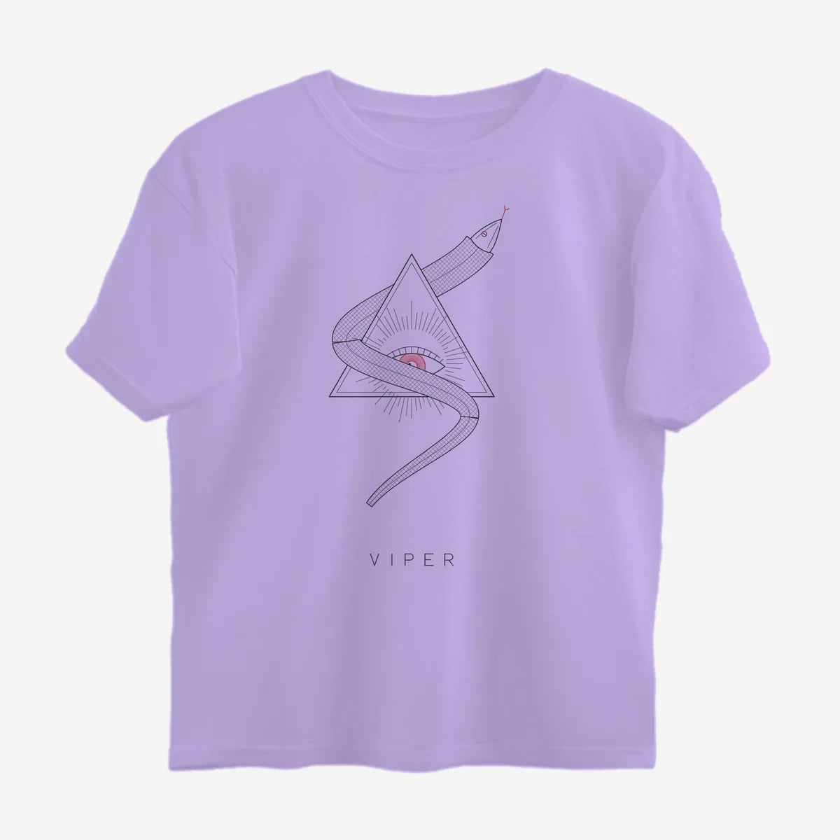 Oztra Viper lavender oversized tee, front view showing the Viper print
