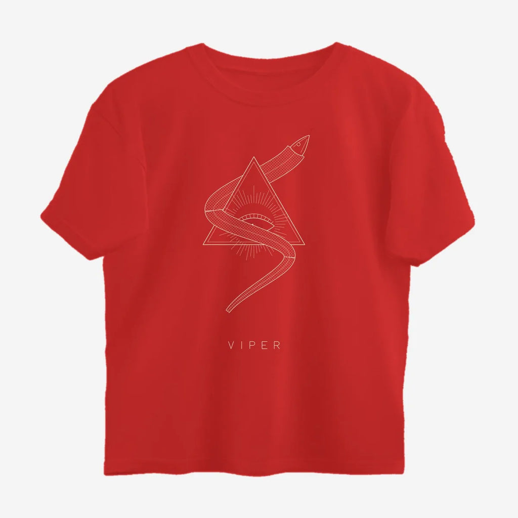 Oztra Viper red oversized tee, front view showing the Viper print
