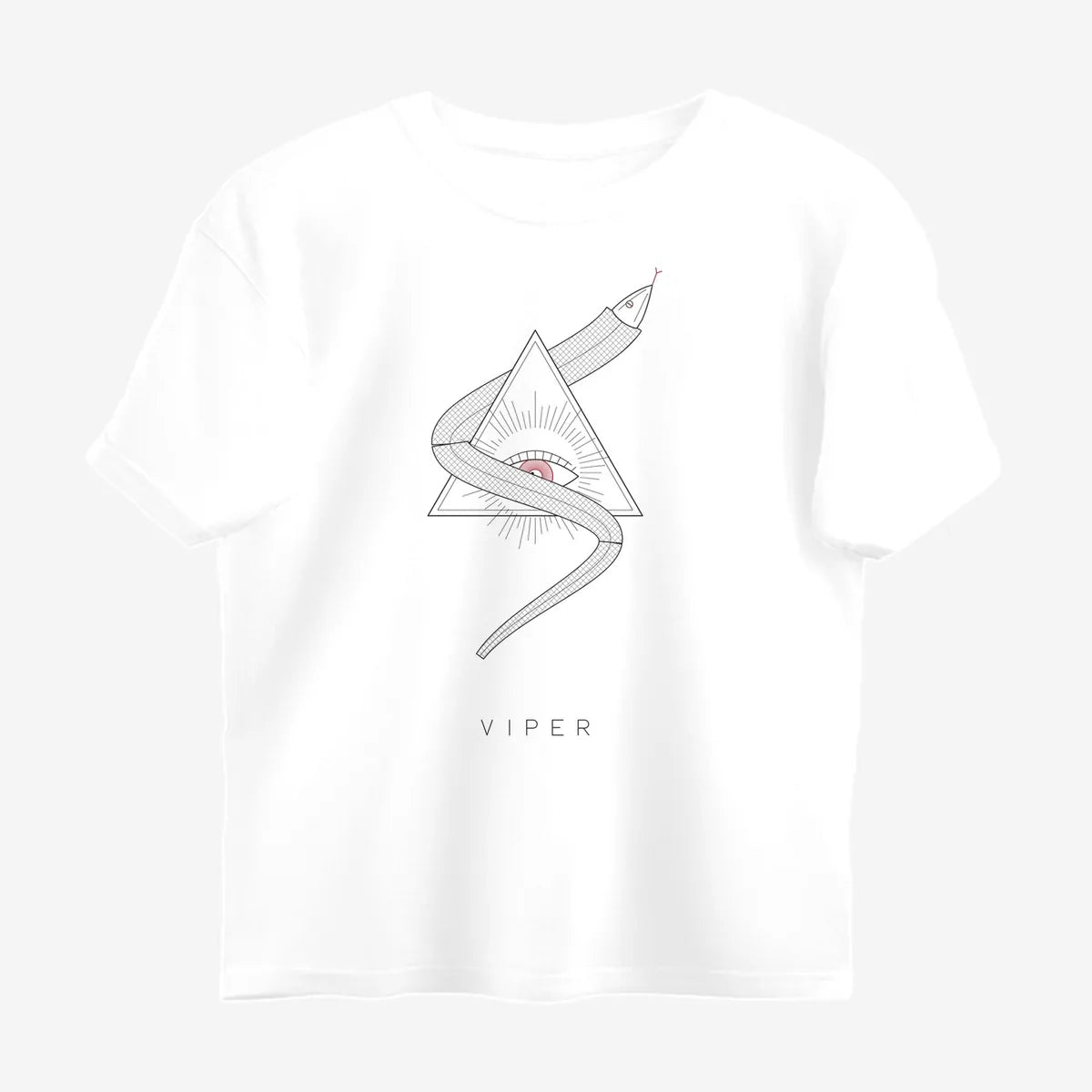 Oztra Viper white oversized tee, front view showing the Viper print