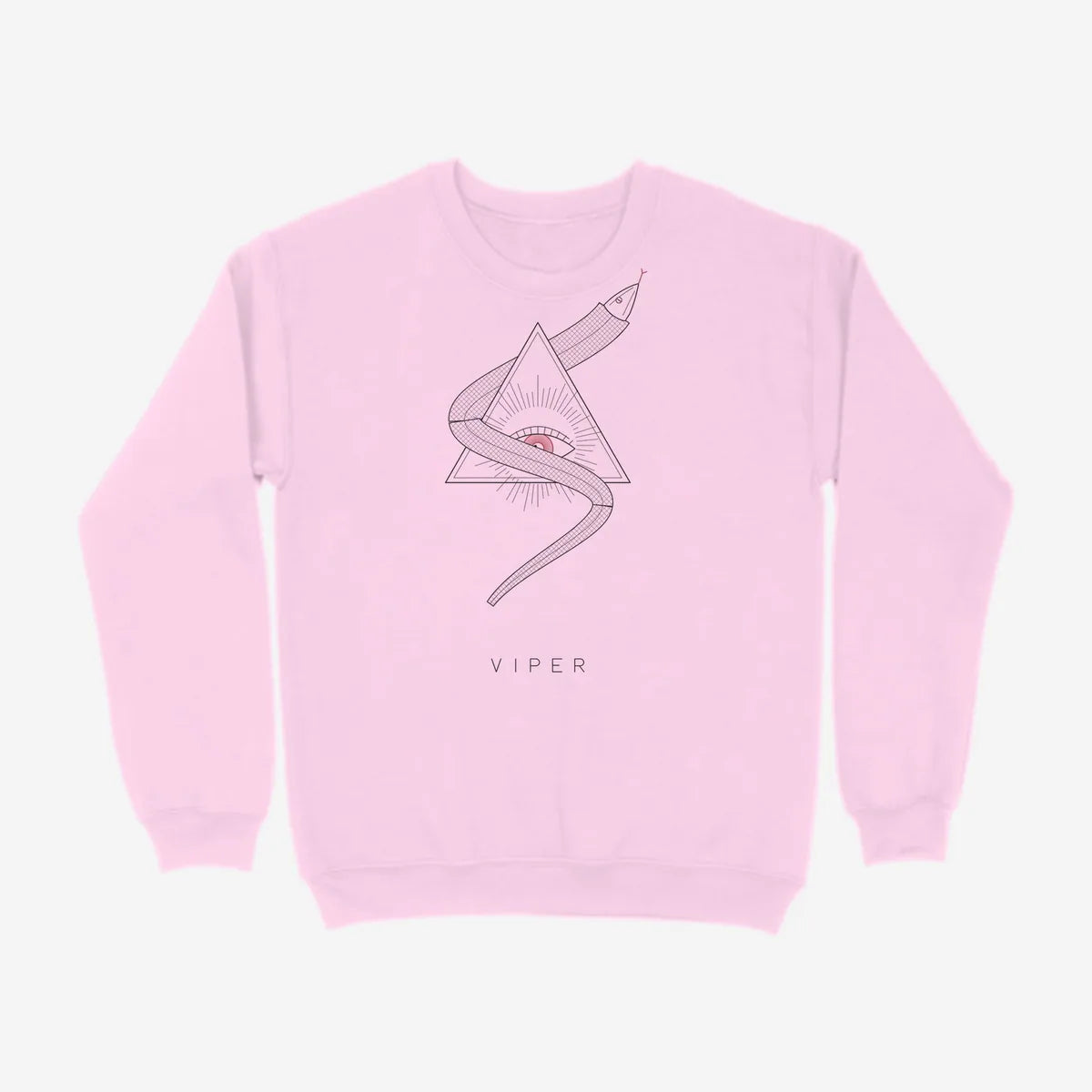 Oztra Viper baby pink sweatshirt, front view showing the Viper print