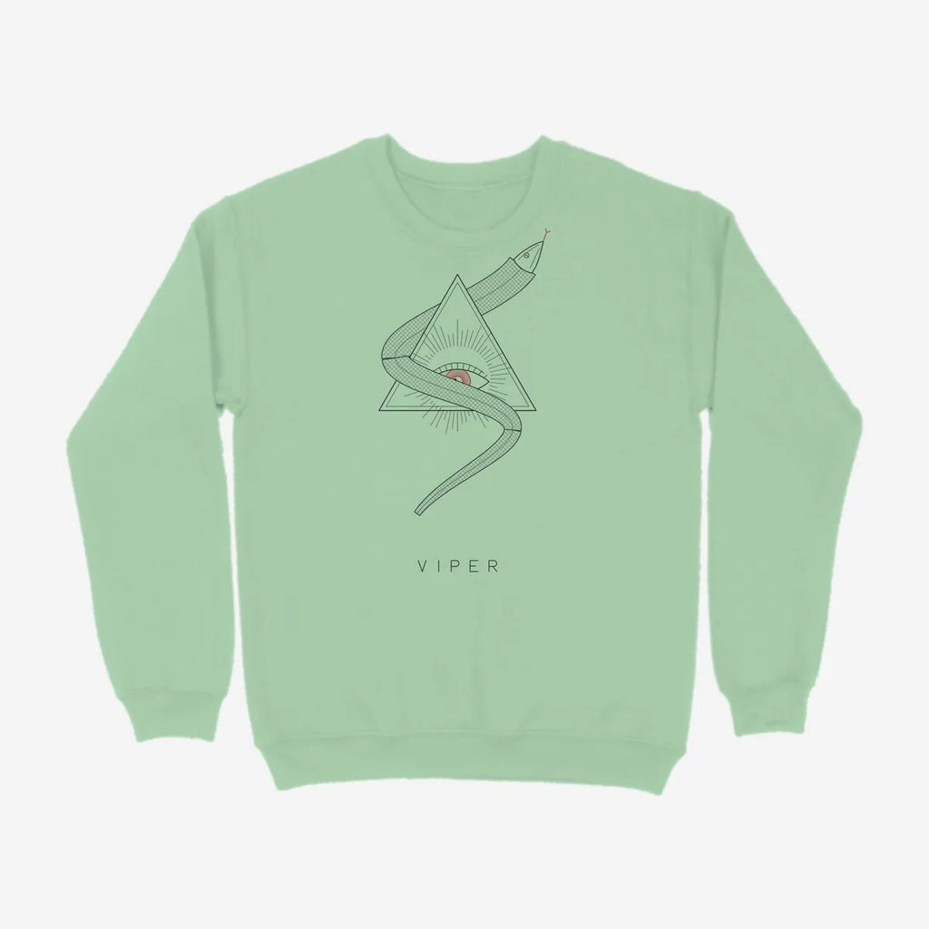 Oztra Viper mint sweatshirt, front view showing the Viper print