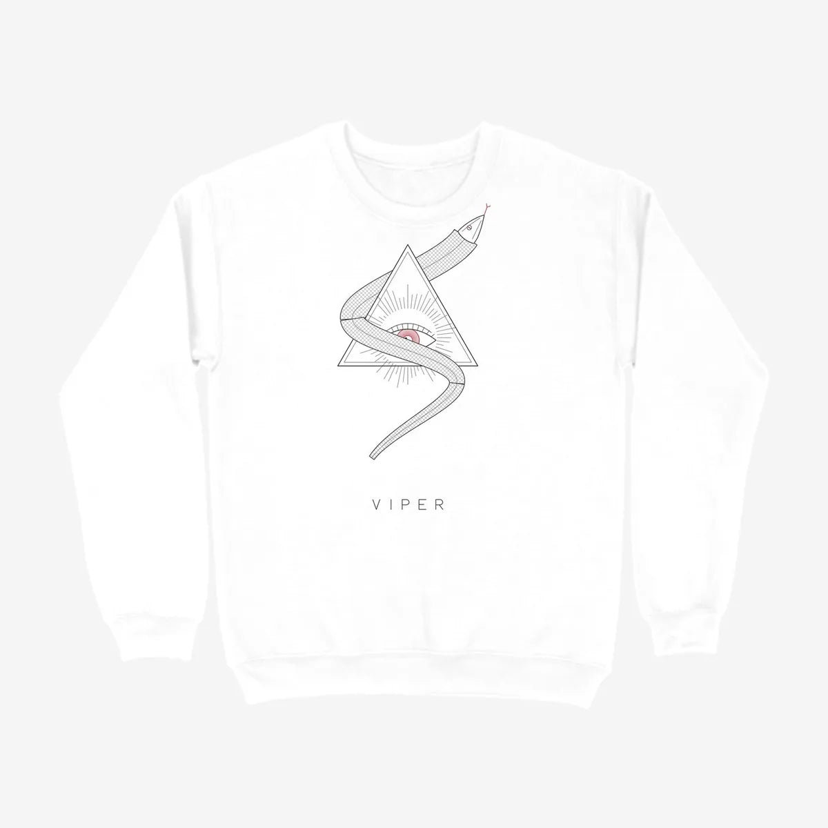 Oztra Viper white sweatshirt, front view showing the Viper print