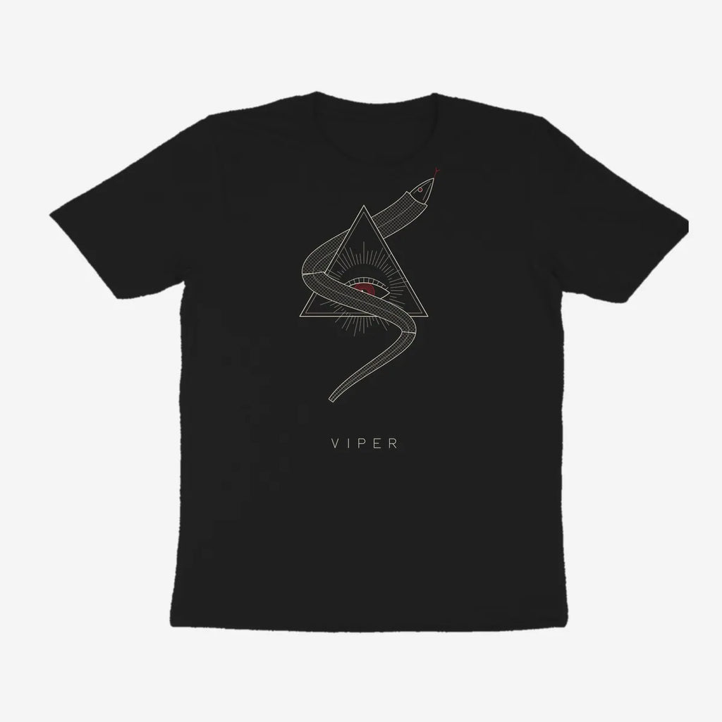 Oztra Viper black tee, front view showing the Viper print