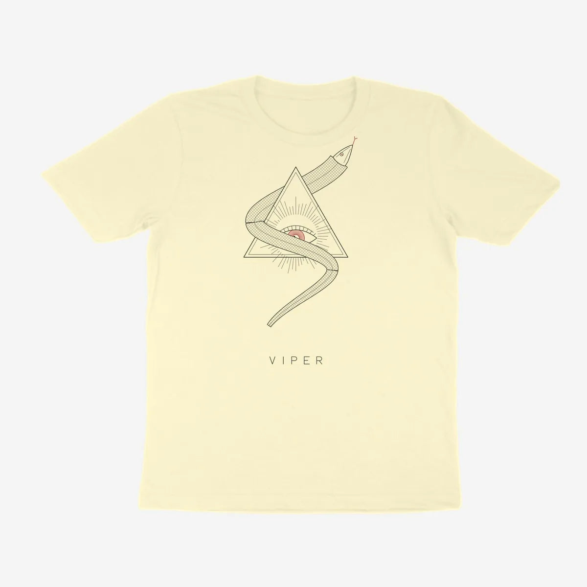 Oztra Viper cream tee, front view showing the Viper print
