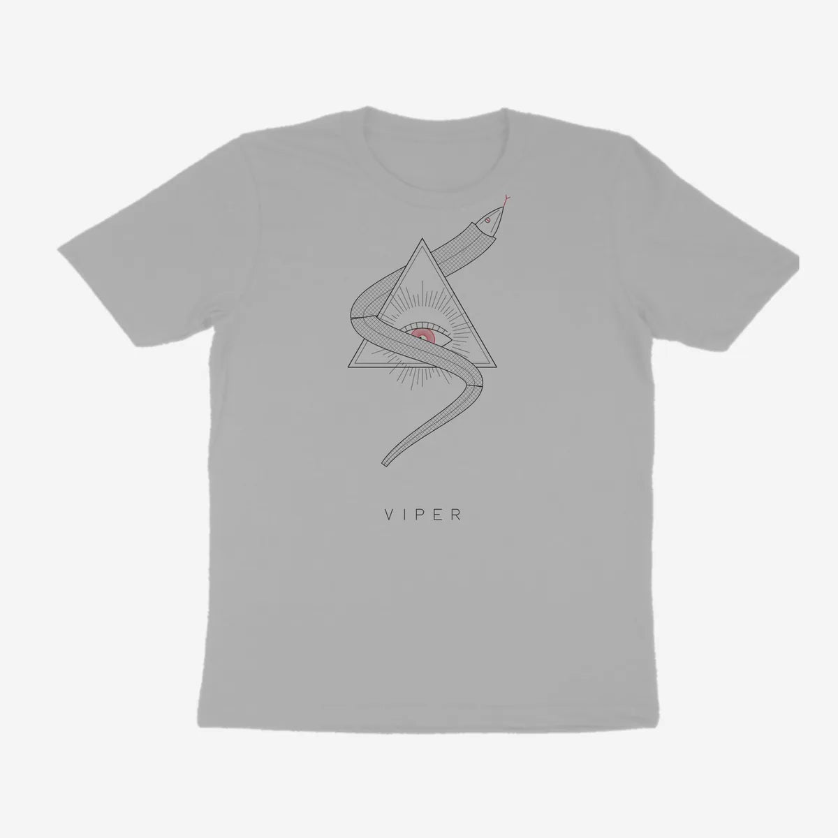 Oztra Viper grey melange tee, front view showing the Viper print