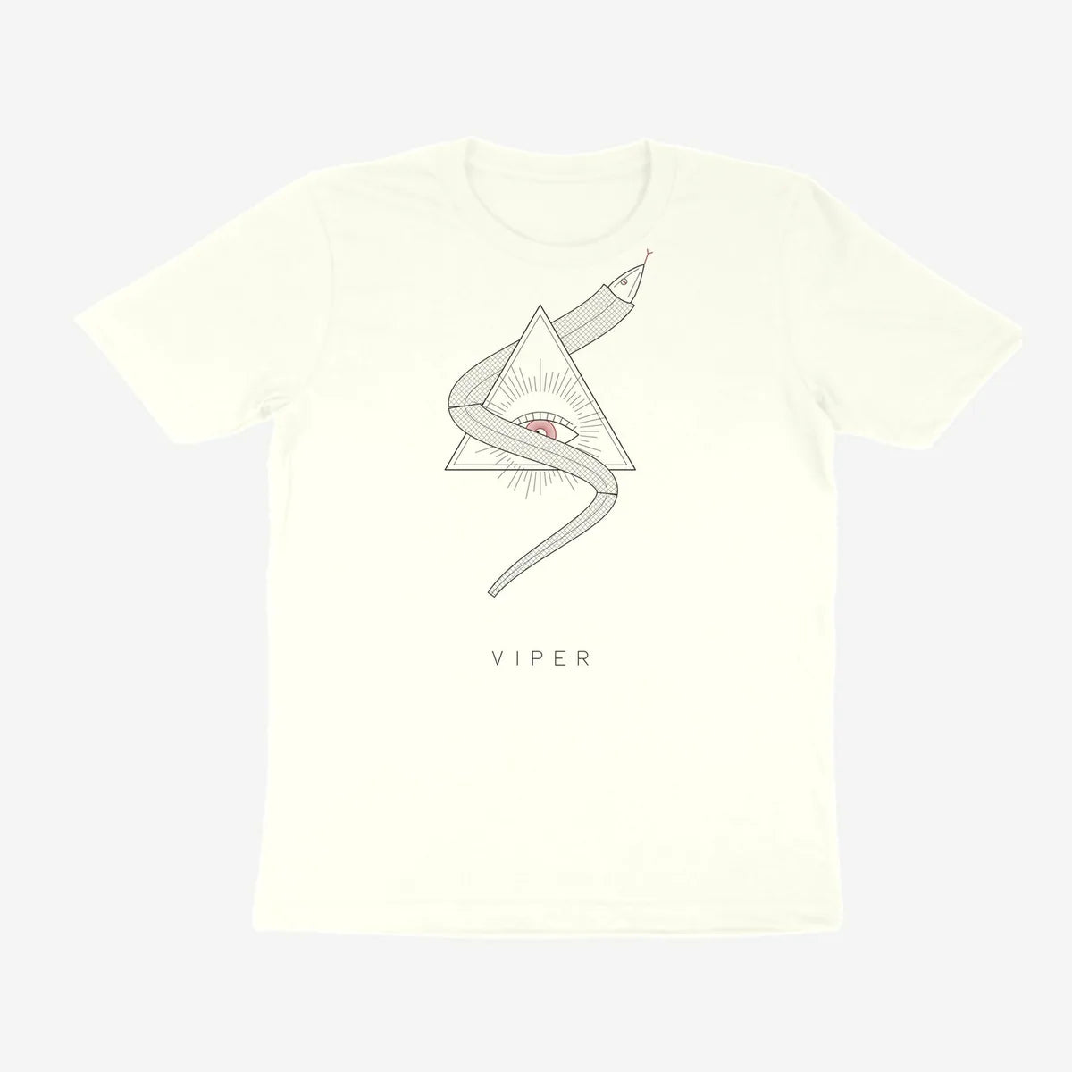 Oztra Viper off white tee, front view showing the Viper print